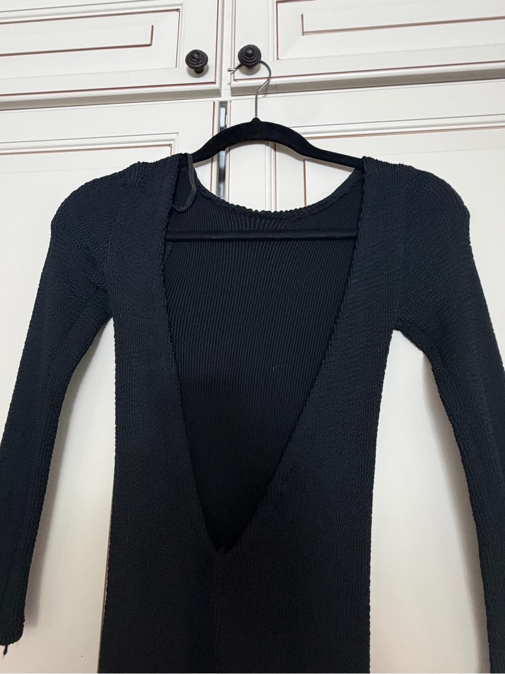 Vtg HUNZA G London Elegant Black Long-Sleeve Backless Midi Dress Rare - Picture 5 of 8